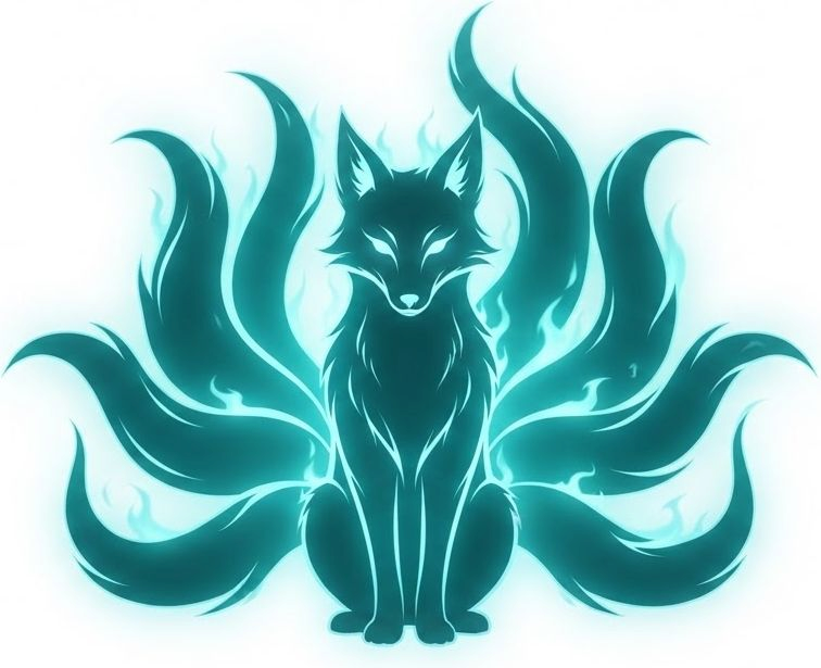 A glowing teal nine-tailed kumiho